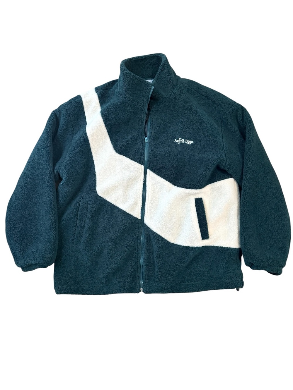 Aelfric Eden Sherpa Fleece Jacket XL Forest Green Cream Block Quilted Unisex - Picture 3 of 9